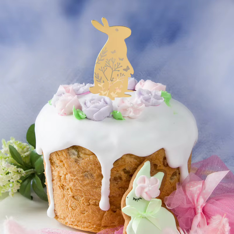 ZQCXLD Ostern Kuchen Topper Set aus Gold Acryl mit niedlichen Häschen und Karotten für deine Frühlings- und Osternparty-Dekoration - Bild 4