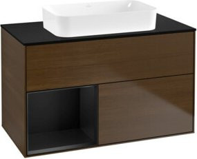 V&B Waschtischunterschrank Finion Wandbeleuchtung in Walnuss mit blauem Lack, B: 100 cm, T: 60,3 cm - Bild 1