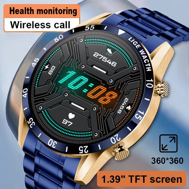 LIGE Smartwatch, Edelstahl, Schwarz, Herren - Bild 1