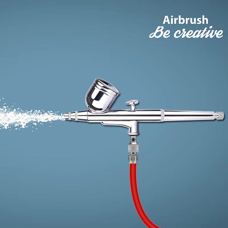 NEOECO Airbrush Kit Dual-Action Spritzpistole mit Schwerkraft-Zufuhr und 0,2 mm Düse in Silber für Make-up, Kunst und Modellbau - Bild 2