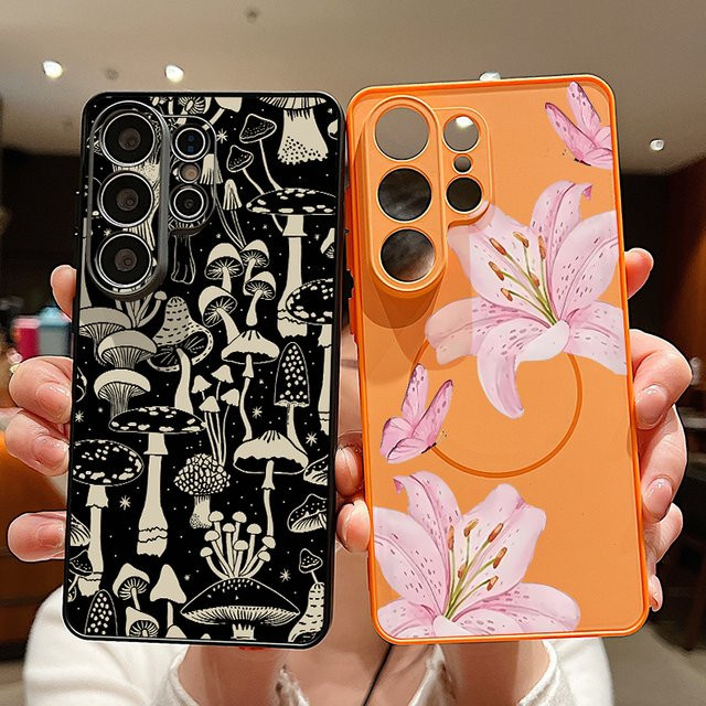 Magnetische Handyhülle mit Blumenmuster für Samsung Galaxy S26 S25 S24 S23 Ultra S25 S24 FE A57 A56 A37 A17 5G A55 A26 A36 A35 in Pink Multicolour - Bild 1