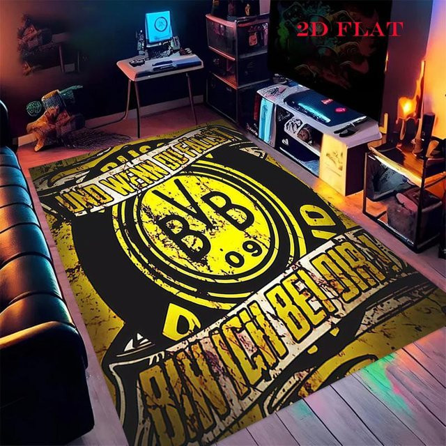 Borussia Dortmund Logo Teppich in Gelb und Schwarz, rutschfeste Bodenmatte aus Polyester für Wohnzimmer und Kinderzimmer, Breite: 70 cm, Tiefe: 100 cm - Bild 1