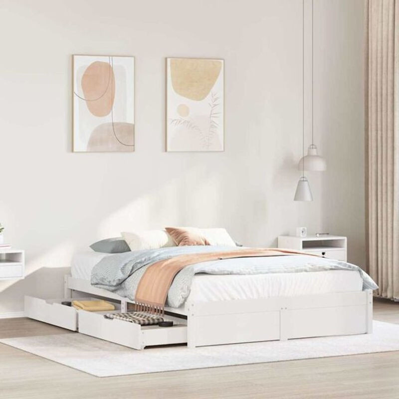 Massivholzbett vidaxl aus Kiefernholz in Weiß im Landhausstil, B/T/H: 140 x 190 cm - Bild 1