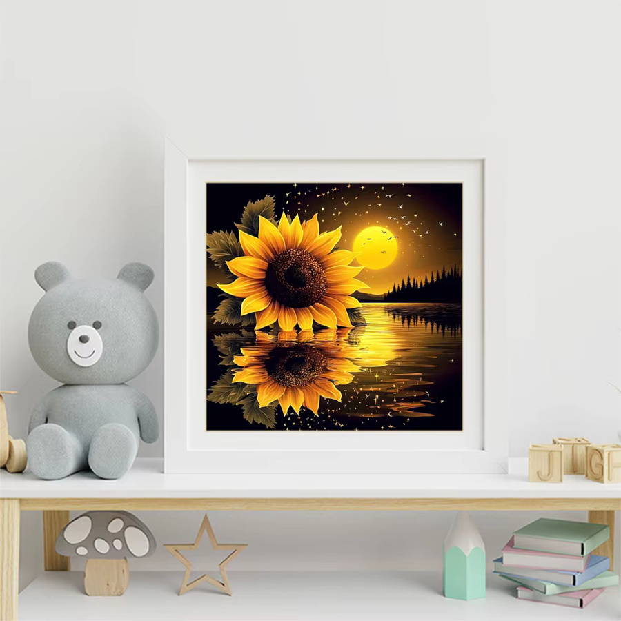 Momoart Diamant-Mosaik Bastelset Sonnenblume und Mond als runde Diamantmalerei für DIY Kreuzstich Stickerei B/B/B: 20 x 20 x 20 cm - Bild 3