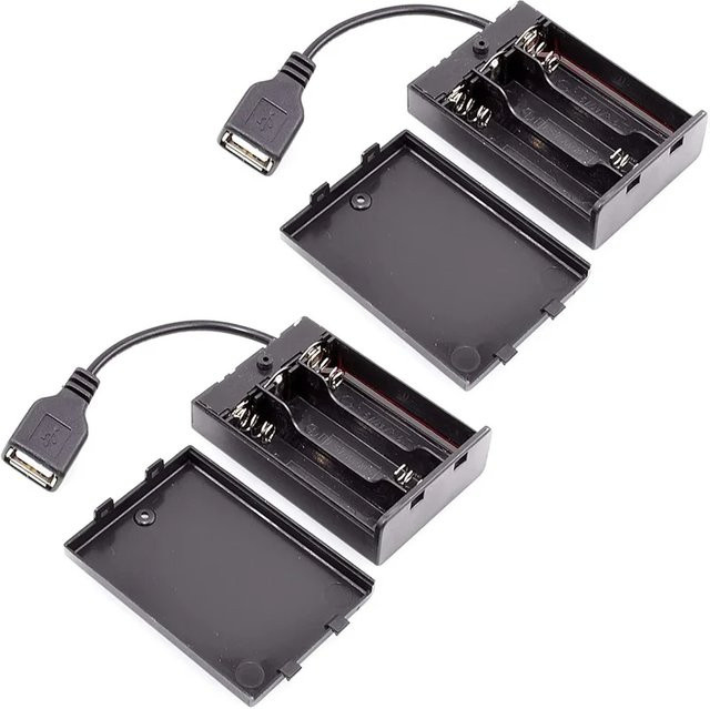 AOKIN Batteriehalter mit Abdeckung und Schalter für 2/3 AA Batterien, 4,5–5 V, inklusive USB-C Kabel und LED-Lichtset in Schwarz - Bild 1