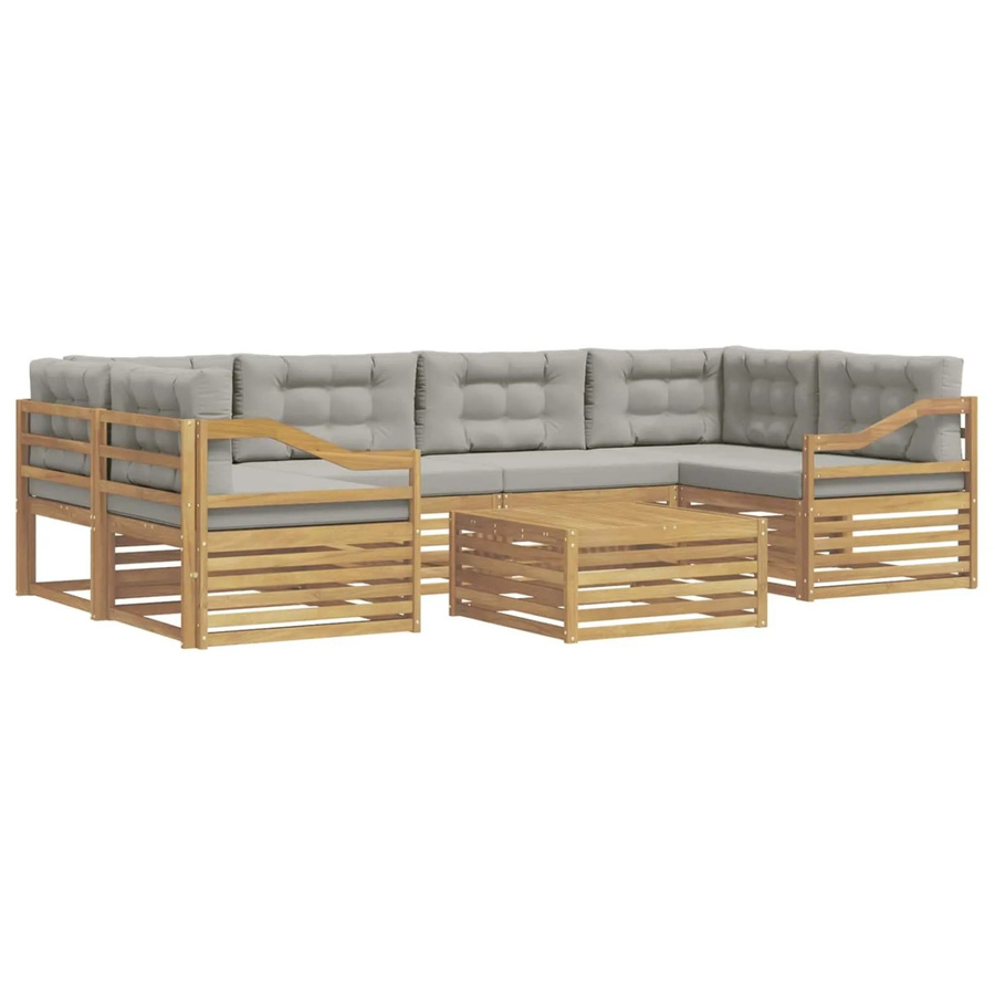 vidaXL Outdoor-Sofagarnitur 7-teilig aus Akazienholz und Polyester in Weiß-Hellgrau - Bild 2