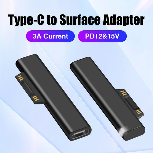 Magnetischer USB-C auf Microsoft Surface Adapter für PD Schnellladung, Schwarz - Bild 1