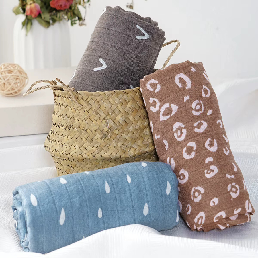 Baby-Musselin-Wickeldecke aus Bambus-Baumwolle mit Tier-Aufdruck, B/B: 120 x 110 cm - Bild 3