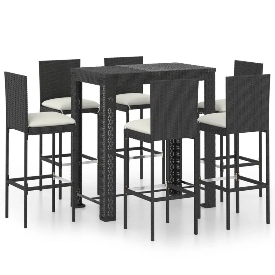 vidaXL 7-tlg Gartenbar-Set Modell 3 aus Poly Rattan mit Kissen in Schwarz - Bild 2