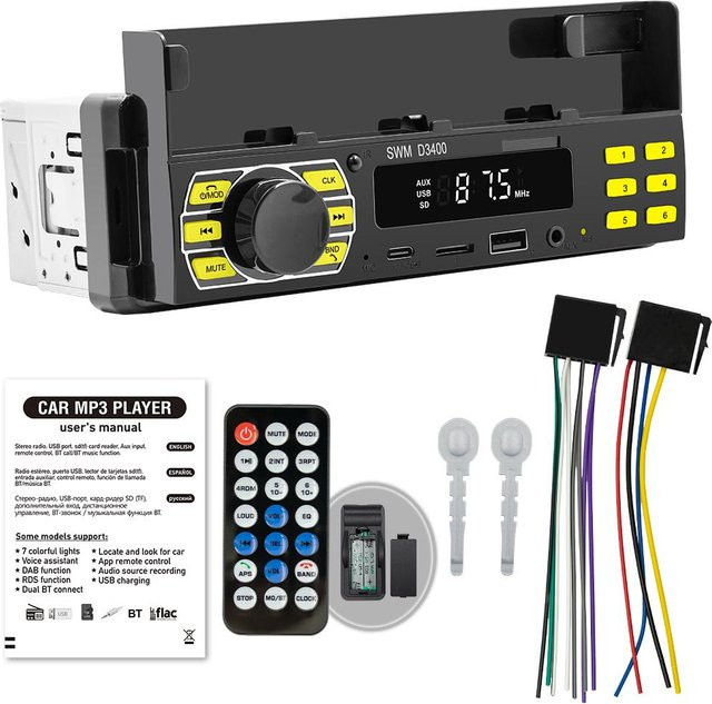 TOMTOP JMS BT Auto-Stereo-Receiver Multifunktionaler MP3-Player mit FM-Radio, Freisprecheinrichtung, U-Disk, TF-Karte und Aux-in in Schwarz - Bild 1