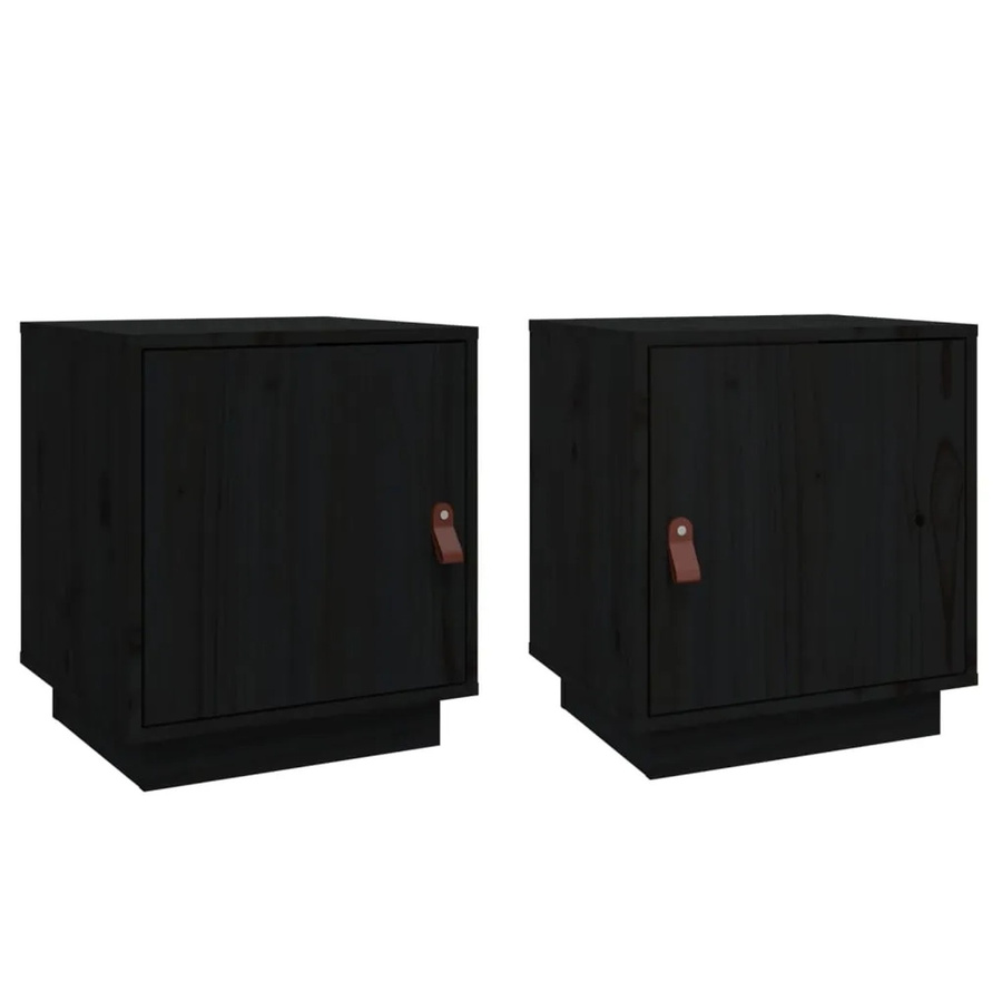 vidaXL Nachttische 2er Set Modell 3 aus Massivholz Kiefer in Schwarz mit rustikaler Optik, B/T/H: 40 x 34 x 45 cm - Bild 2