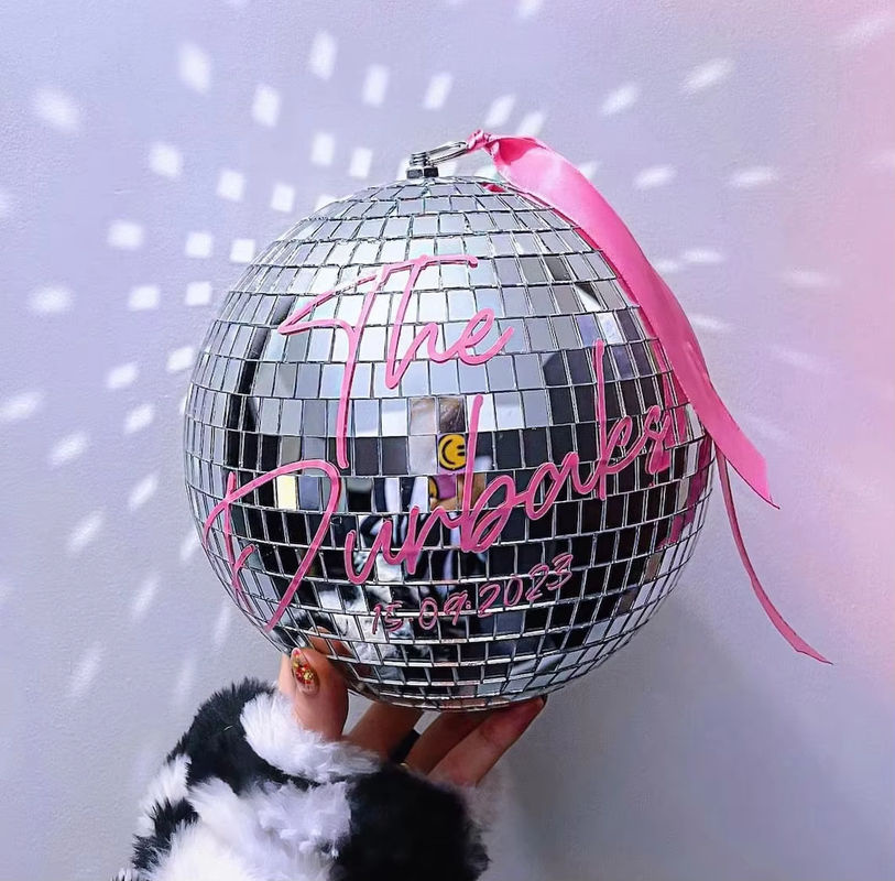Personalisierte runde Disco-Kugel aus Glas in Silber und Schwarz, Durchmesser: 20 cm, glamouröse Dekoration für Hochzeiten und Partys - Bild 4