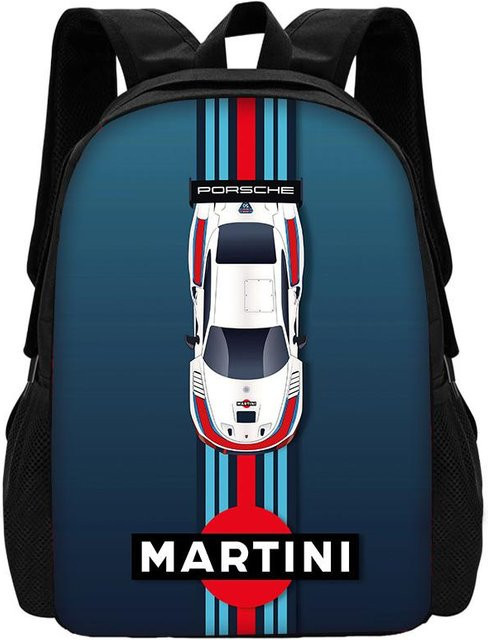 Potdemiel Kinder Schulrucksack Set mit Brotdose und Federmäppchen Rennsport M-MartiniS S-Streifen in Blau - Bild 1