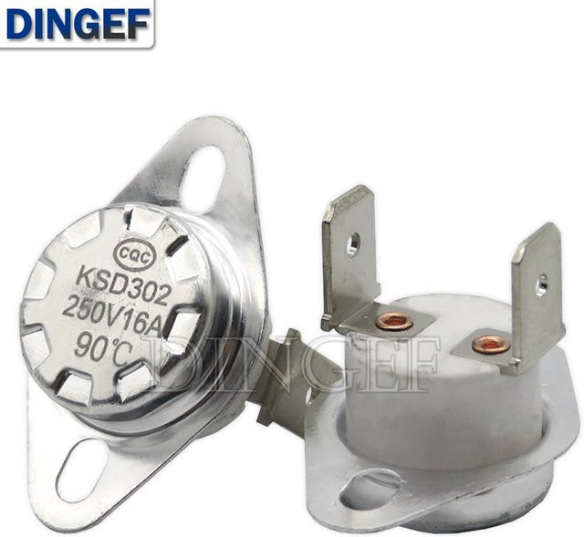 Keramik Temperaturschalter KSD302 Thermostat 16A 250V in Silber, wählbar zwischen 40 bis 150 Grad (40C 45C 50C 55C), normal geschlossen oder normal offen - Bild 1