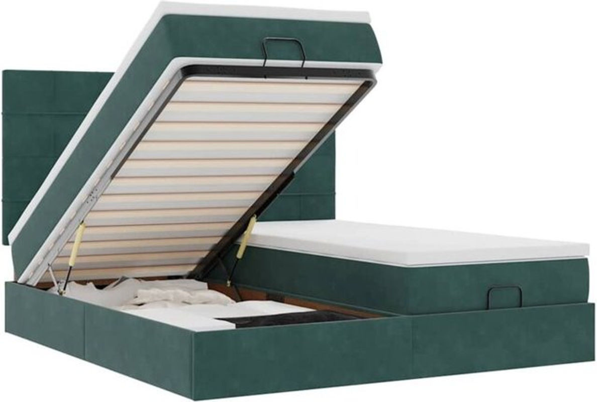 vidaxl Ottoman Polsterbett mit Matratzen und LED in Dunkelgrün aus Samt, B/T/H: 200 x 200 x 128 cm - Bild 1