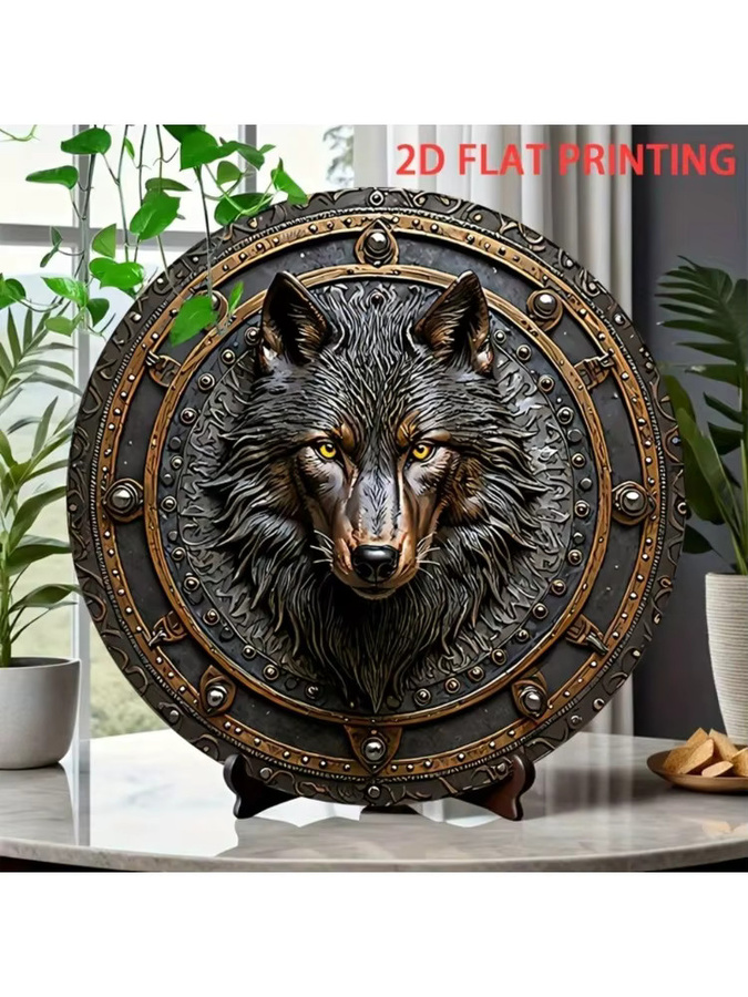 Mittelalterliche runde Wanddekoration aus Metall mit Wolfskopf-Motiv von CIFBUY, Durchmesser: 20,3 cm - Bild 4