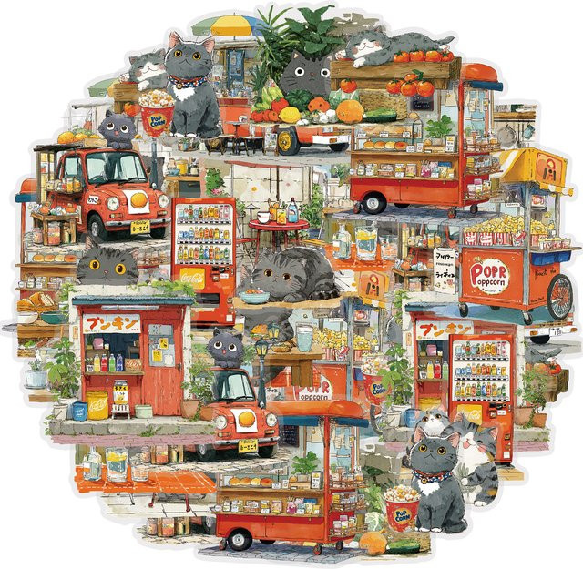 Etori Life Street Vendor Healing Cat Life Aufkleber, 15-teiliges Set - Bild 1