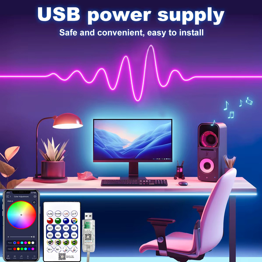 OSIDEN Smart RGB Neonlichtstreifen mit App- und Fernbedienung, Wasserdichter LED Neonflex Streifen in Multicolour für Schlafzimmer und Party-Dekoration via USB - Bild 2