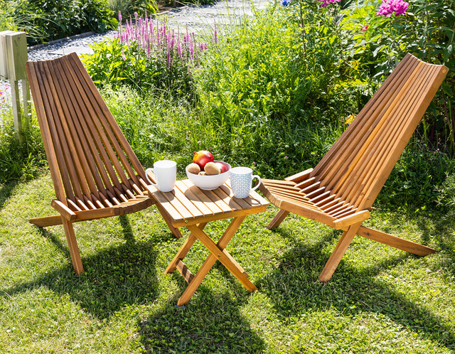 2er Set klappbare Holzliegestühle mit Tisch aus Akazienholz in Braun von HC Garten & Freizeit - Bild 1