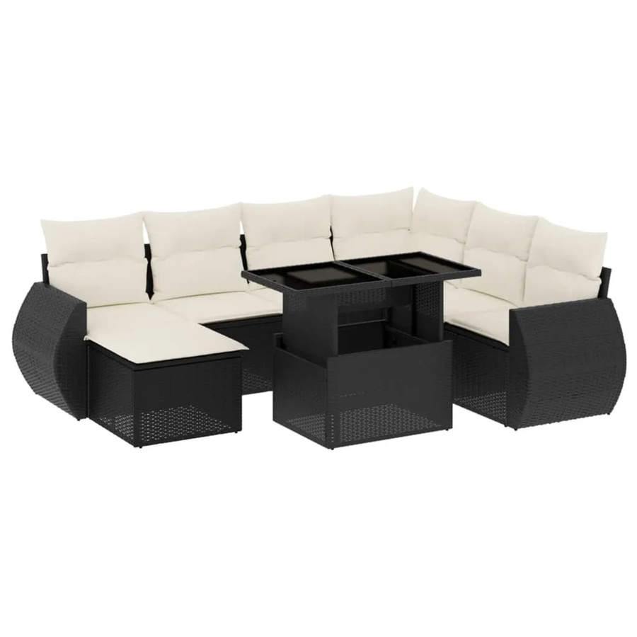 vidaXL 8-teilige Garten-Sofagarnitur in L-Form aus Poly-Rattan mit Kissen in Schwarz-Creme - Bild 2