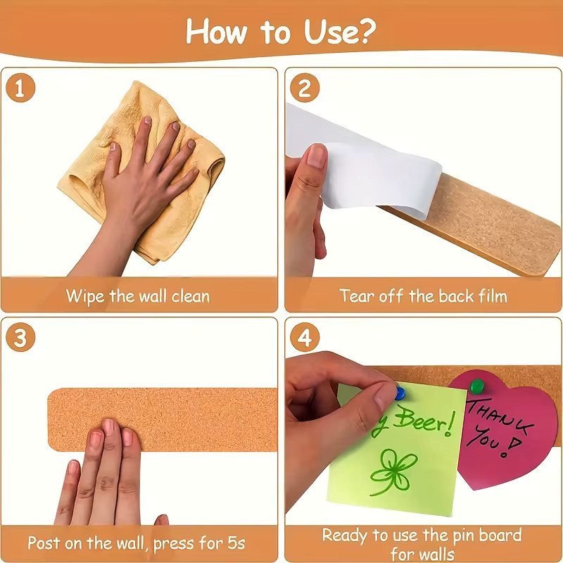 5 Stück selbstklebende Korkstreifen in Braun als lange Pinnwandleiste für deine Büro-Wandtafel oder DIY Hinweistafel - Bild 6