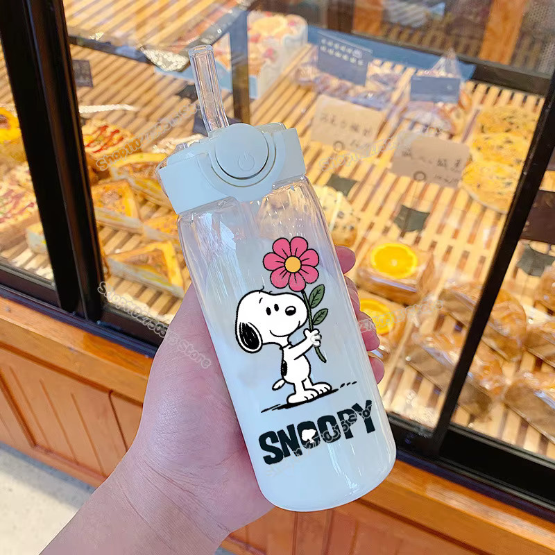 Bandai Snoopy Kinder-Outdoor-Wasserflasche mit Strohhalm, transparent, 400 ml - Bild 2