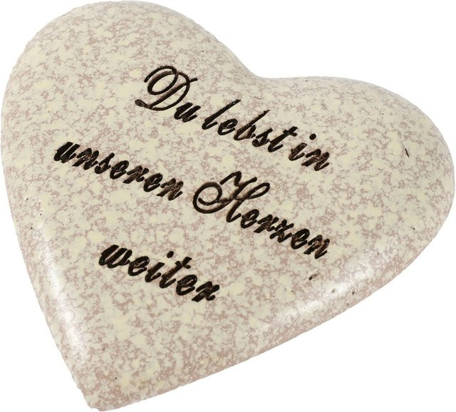 Flower Power Gedenkherz mit floralem Design in Beige, Polystone, B: 7,5 cm, H: 8,0 cm, T: 3,0 cm - Bild 1
