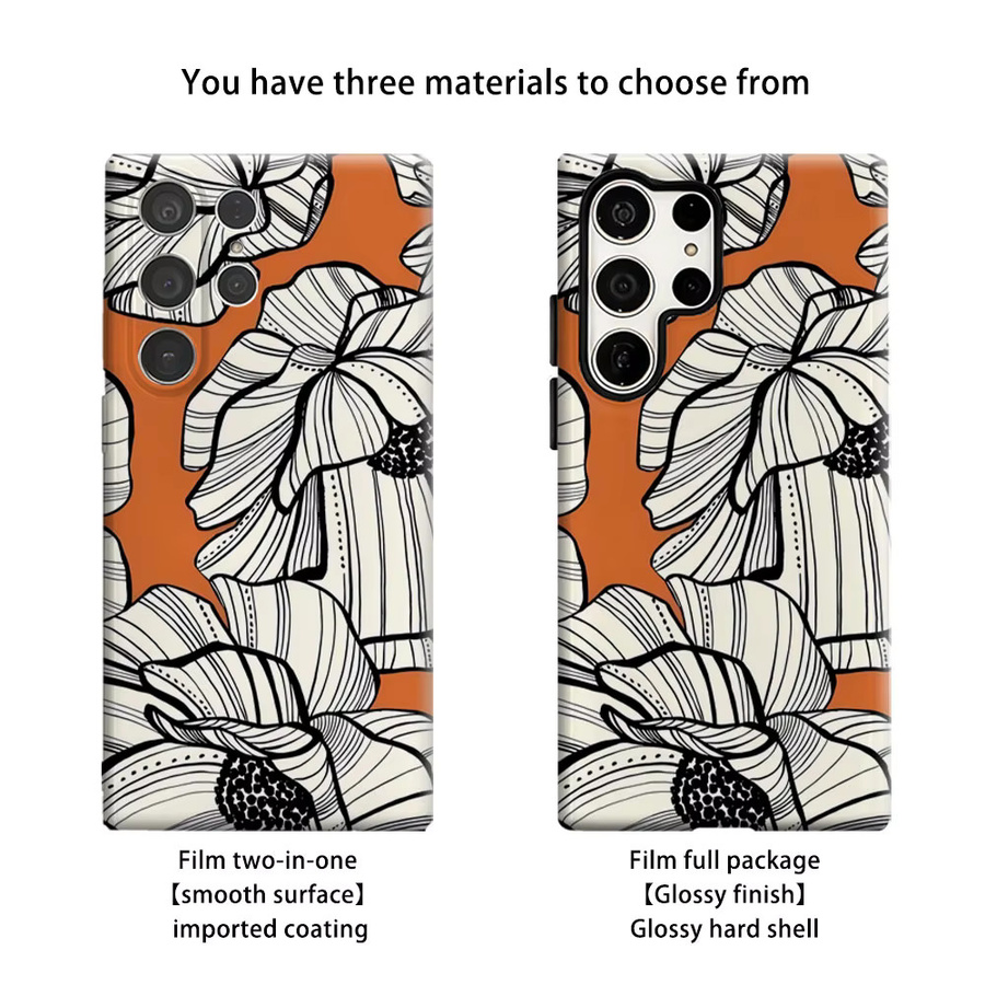 Aurbe Handyhülle für Samsung Galaxy S26 S25 S24 S23 Ultra Plus Hardcase mit orangefarbenen Blumen und doppellagigem Schutz - Bild 2