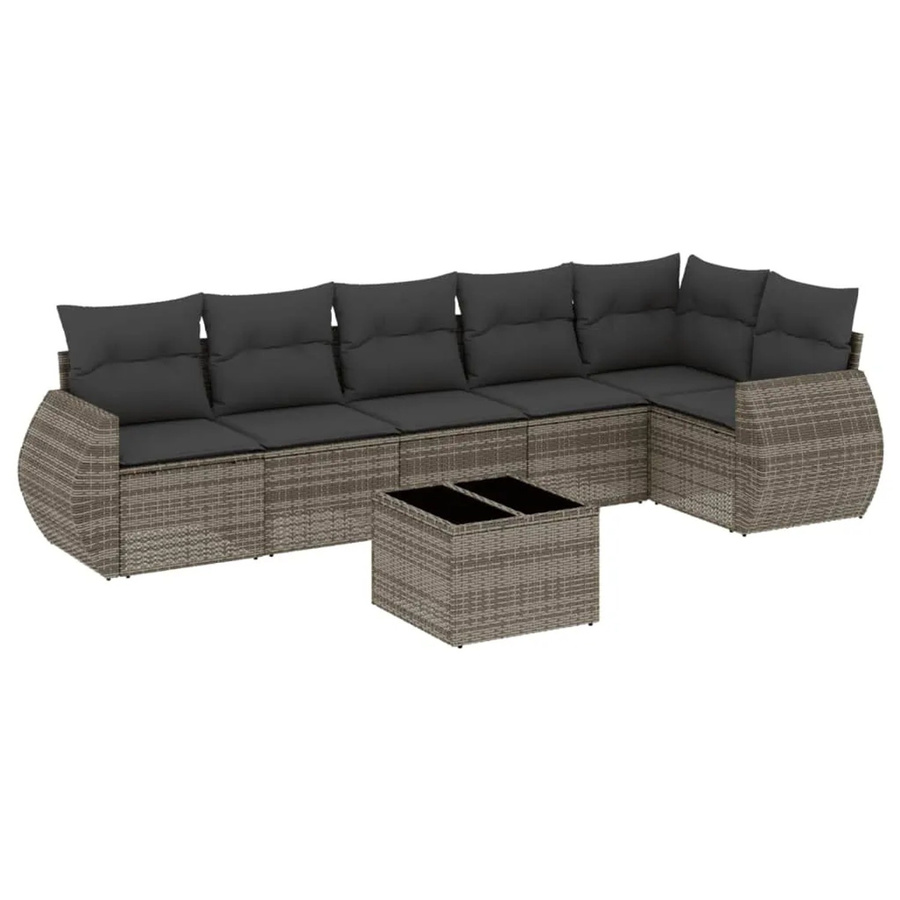 vidaXL 7-teilige Garten-Sofagarnitur in L-Form aus grauem Poly-Rattan mit Kissen und pulverbeschichtetem Stahlgestell - Bild 2