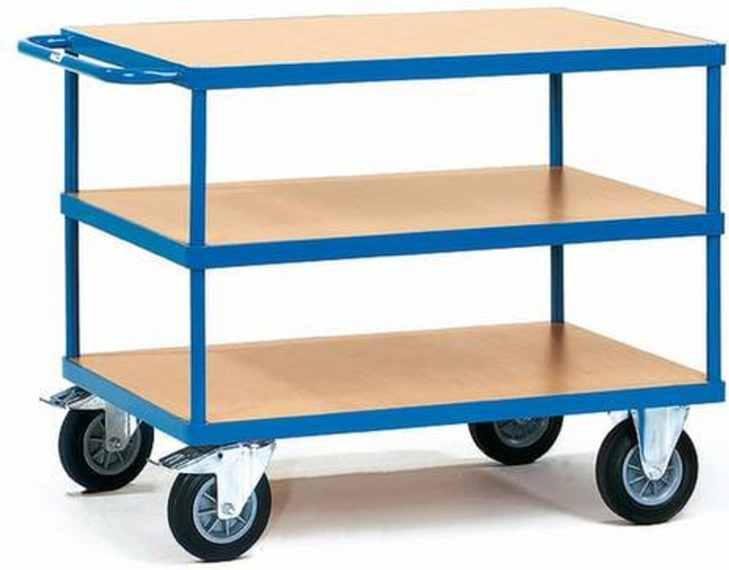 Fetra Tischwagen mit 3 Etagen in Blau und Buche, Tragkraft bis 600 kg, B/T: 100 x 70 cm - Bild 2