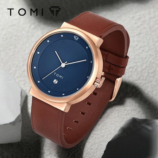 TOMI Armbanduhr, Quarz, Leder, Silber, Roségold, Unisex - Bild 1