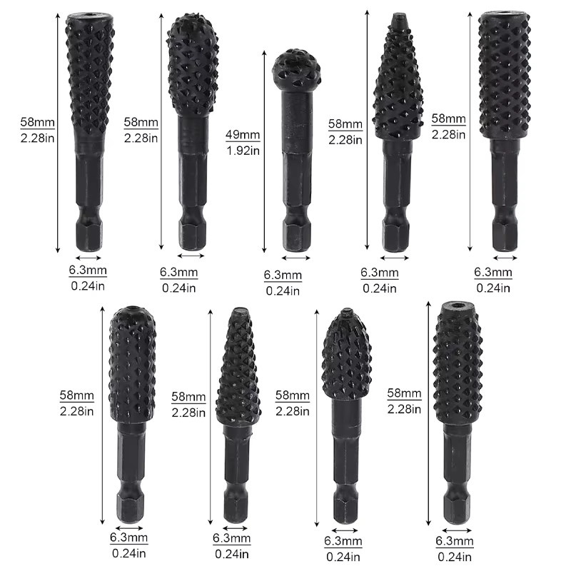 AXE SHAN Rotary Dateien Set für elektrische Bohrer und Schleifer in Schwarz mit Double Cut Fräsern und Raspelköpfen für Holzbearbeitung und Schnitzarbeiten - Bild 6
