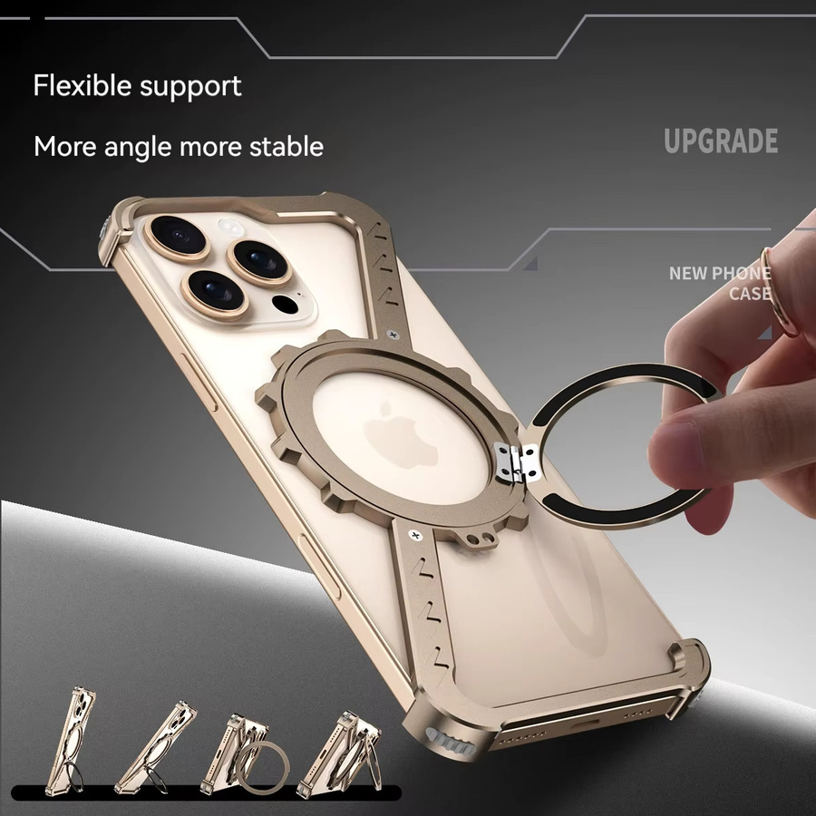 Stoßfeste Metall-Handyhülle mit 360 Grad Rotationshalter für Apple iPhone 16, 15, 14, 13 Pro Max Plus in Schwarz - Bild 2