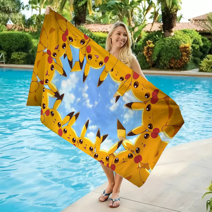 Potdemiel Pikachu Circle Strandtuch Gelb, schnell trocknendes Mikrofaser-Badetuch mit Pokemon-Aufdruck für Kinder und Erwachsene - Bild 3