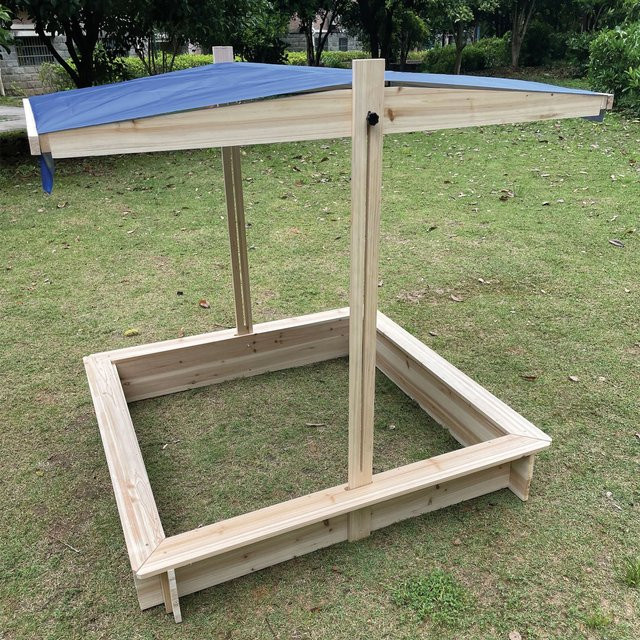 NYVI Sandkasten aus Holz mit verstellbarem Sonnenschutz für den Outdoor-Einsatz, B/T/H: 126 x 118,5 x 115 cm - Bild 1