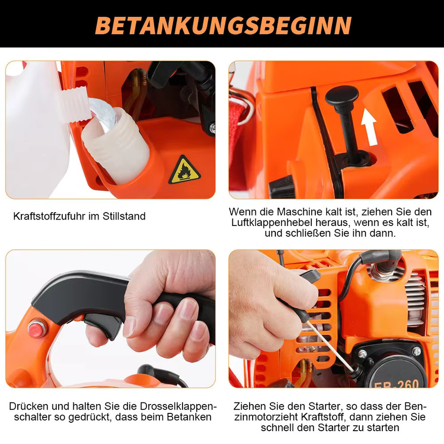 LONENESSL 2-Takt-Benzin-Laubbläser in Orange mit 25,4 ccm Hubraum und 0,9 l Öltank für Garten und Rasen - Bild 2