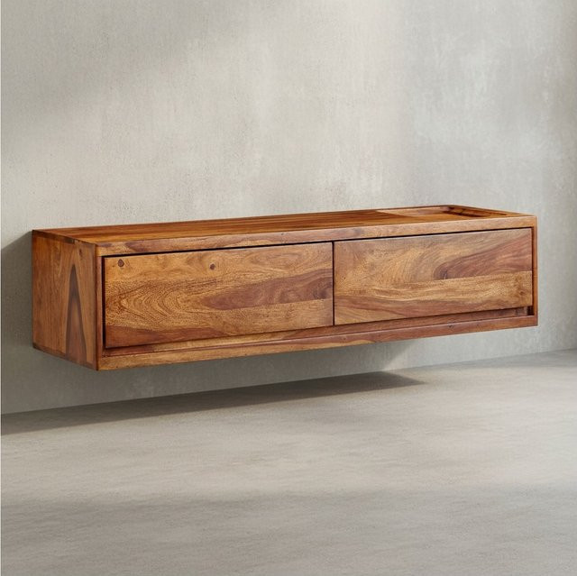 KADIMA DESIGN Wand-Lowboard aus Massivholz Sheesham in Braun mit 2 Schubladen und modernem Design - Bild 1