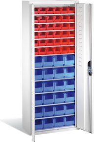 C+P Magazinschrank mit 60 Sichtlagerkästen in Lichtgrau, H: 169,0 cm, B: 70,0 cm, T: 30,0 cm - Bild 1