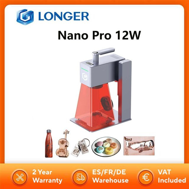 LONGER Nano Pro Tragbarer Lasergraveur mit 12W Zwei Diodenlasern und FAC Technologie, 5000 mm/s Geschwindigkeit, schneidet 10 mm Holz, Arbeitsbereich 100 x 100 mm - Bild 1