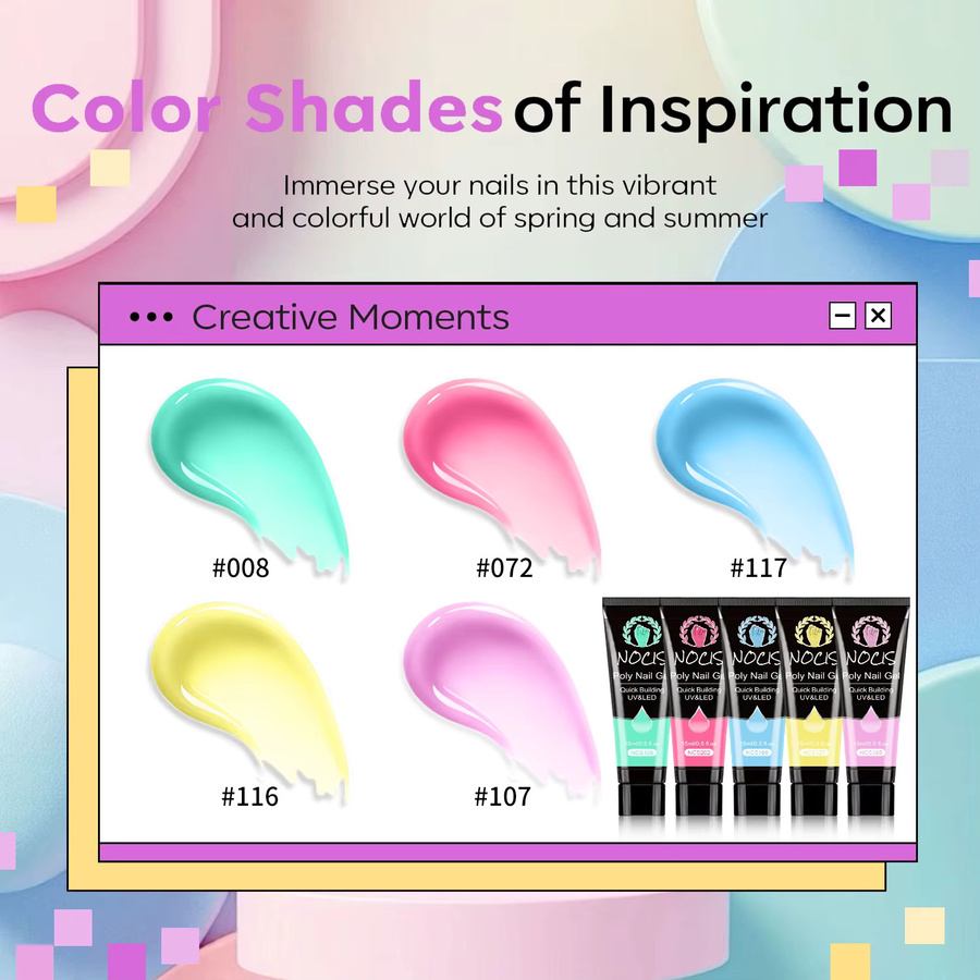 NOCIS Poly Nagelgel-Set, 5 Farben, Aufbaugel, Glänzend - Bild 4