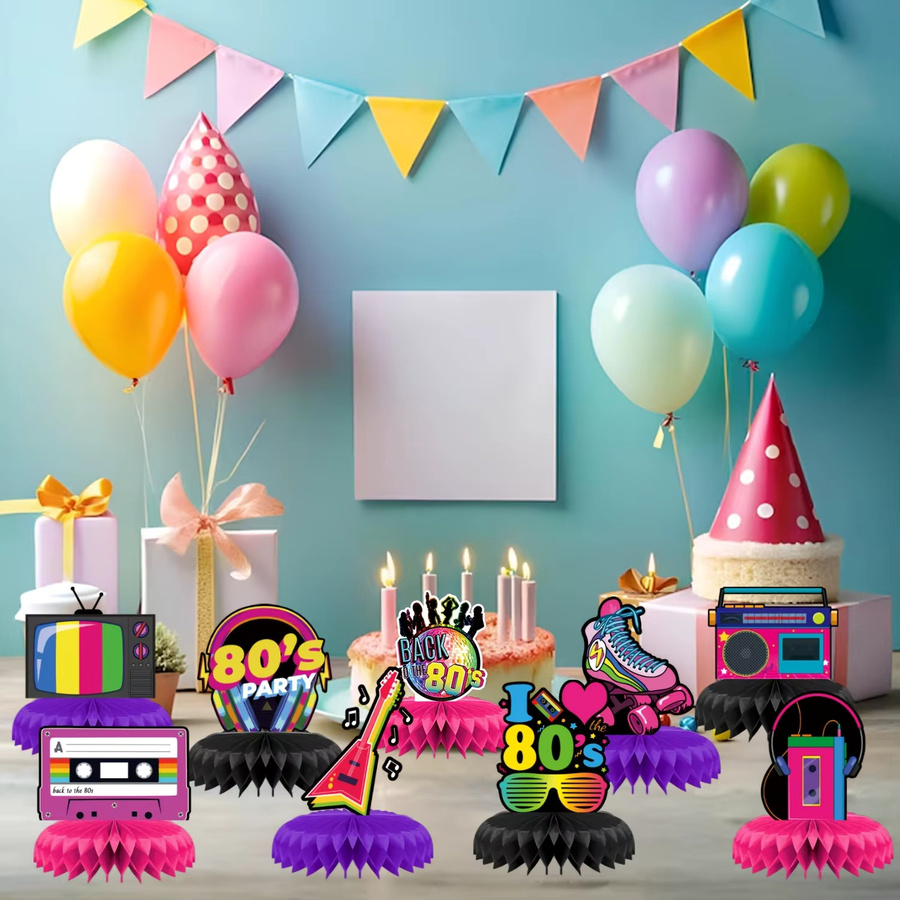 OURFETE Retro-Party-Tischdekoration im 80er-Jahre-Design mit Boombox, Rollschuh und Kassetten, Mehrfarbig, aus Papier - Bild 3