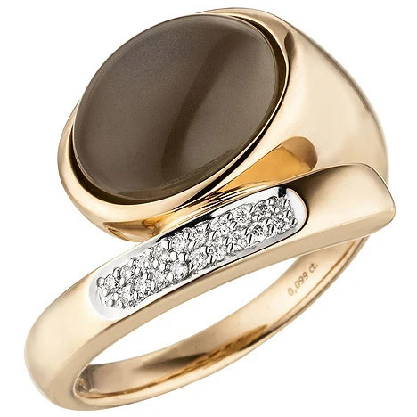 Colfem Ring Mond, 585 Rotgold, Mondstein, Diamanten, Damen, Ringgröße 58 - Bild 1