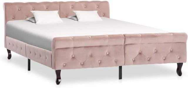 vidaXL Bettgestell gepolstert in Rosa Samt, B/T/H: 140 x 200 x 74 cm - Bild 1