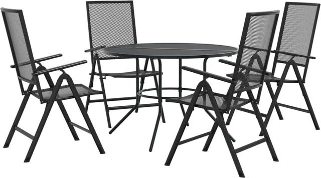 vidaXL Gartenstuhl-Set 5-teilig aus pulverbeschichtetem Stahl in Anthrazit und Schwarz - Bild 1