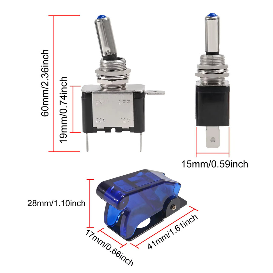 ELECAPITAL LED-Kippschalter 12V Ein/Aus mit transparenter Staubschutzabdeckung in Blau - Bild 2