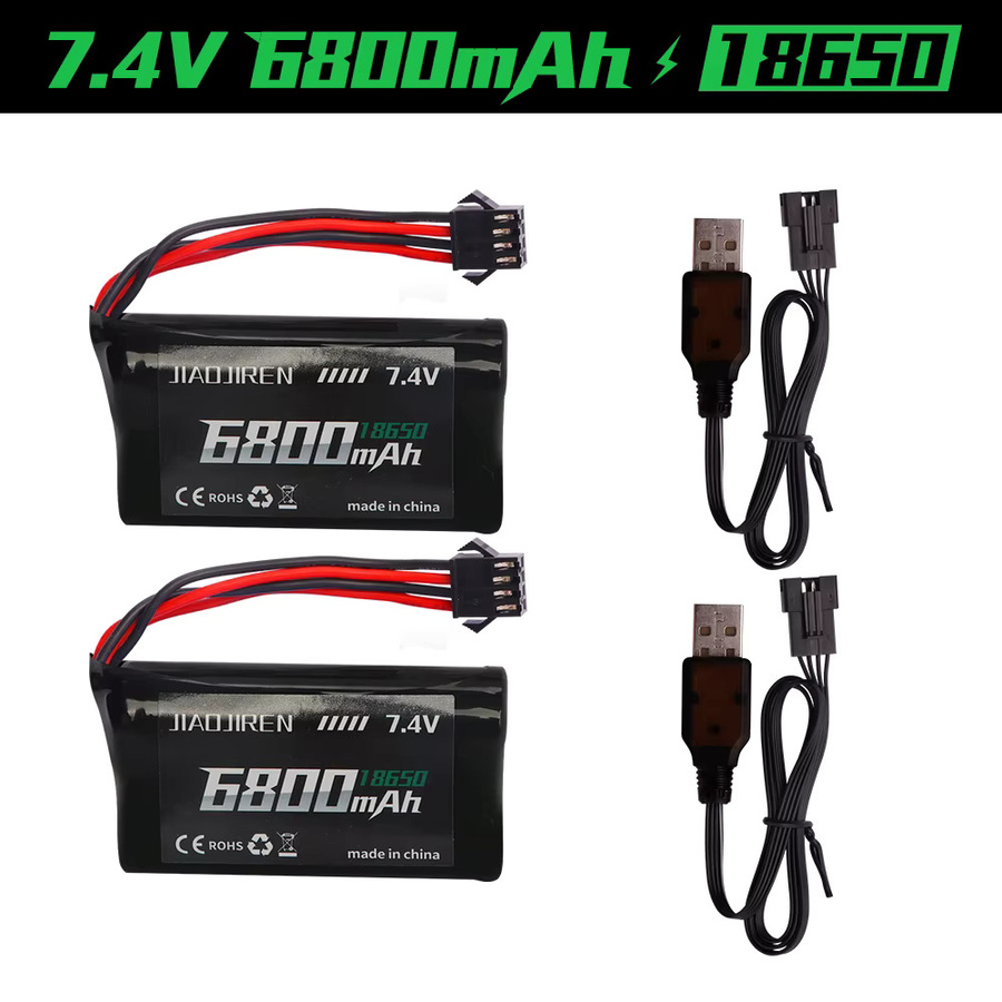 Jiaojiren Li-Ion Akku SM-4P Stecker 7,4 V 6800 mAh 2S 18650 Ersatzakku für RC Spielzeug Boot und Auto in Schwarz - Bild 5