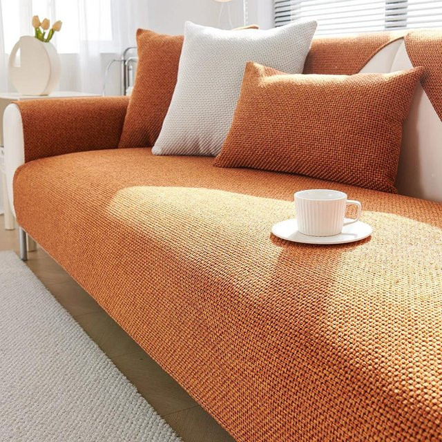 Rutschfester Chenille-Sofabezug von Your Warm Home in Orange, einfarbig und waschbar, Breite: 90 cm, Tiefe: 240 cm - Bild 1