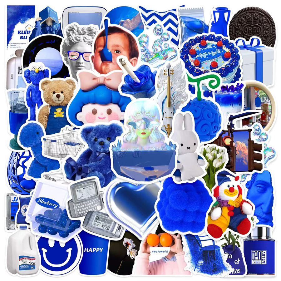 50 Stück Wasserdichte Graffiti Aufkleber im Ins Stil in Blau von BulingBulingStickers Shop für Fahrrad, Laptop und Schreibwaren - Bild 2