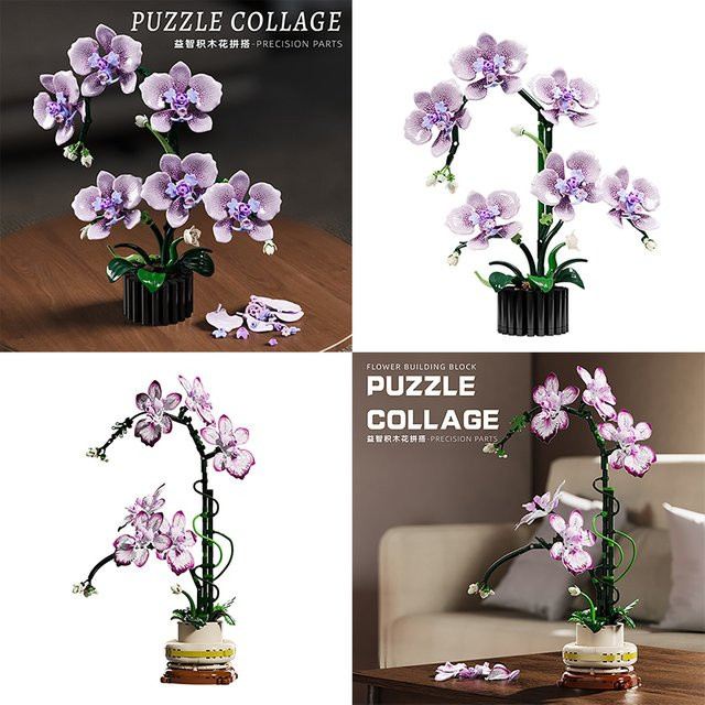 wishiot DIY Baustein-Set Künstliche Orchidee im Topf als dekoratives Blumenmodell und Spielzeug - Bild 1