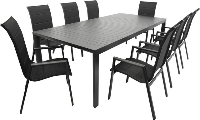 DEGAMO Gartenmöbel Garnitur LAGOS XL 9-teilig aus Alu und Kunstgewebe in Schwarz mit modernem Design - Bild 1